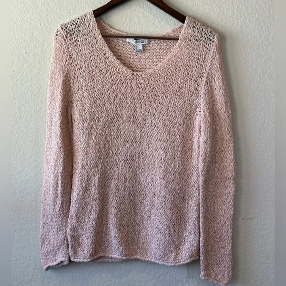 Forever 21 Womens L Loose Knit V-neck Pink Sparkle Sweater Cottagecore Lagenlook - Picture 1 of 9